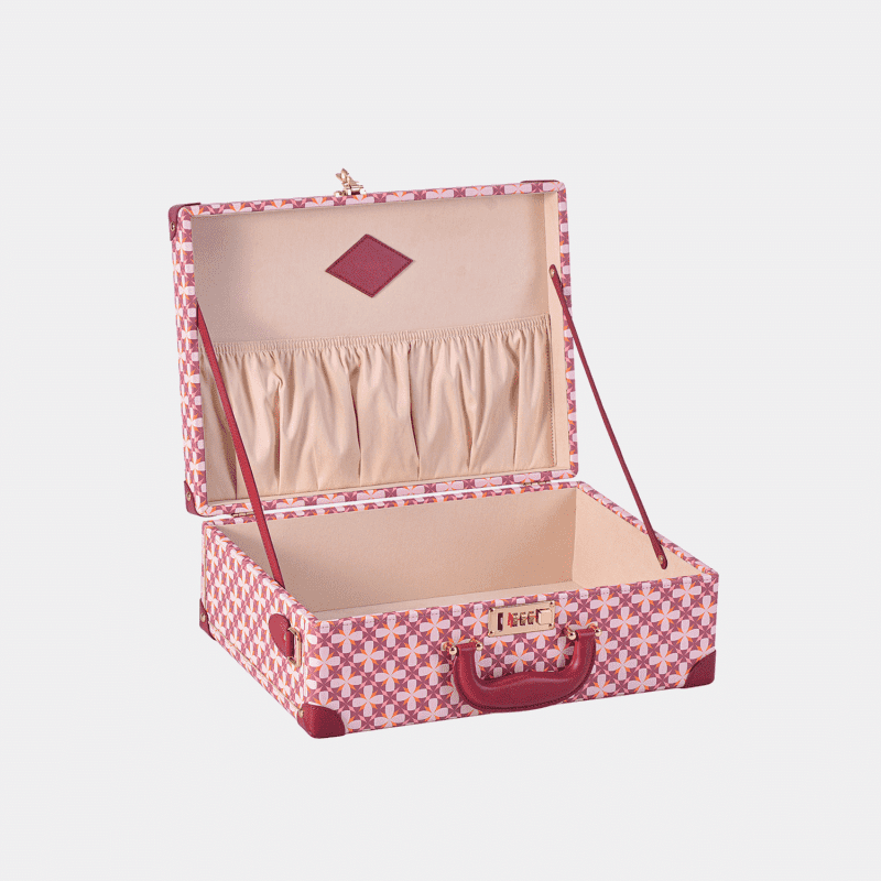 Medium Charming Pink Retro Suitcase Leather Case
