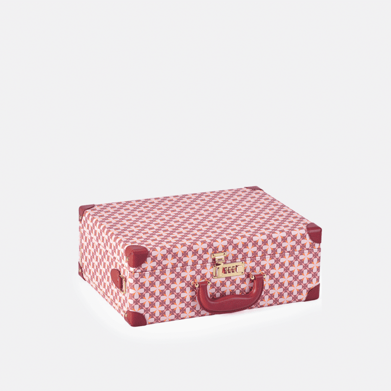 Medium Charming Pink Retro Suitcase Leather Case