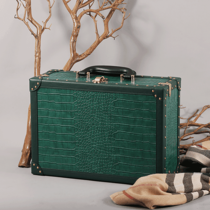 Green Crocodile Grain PU Leather Trunk