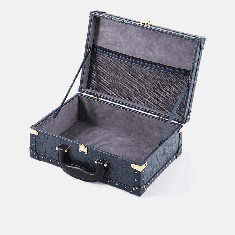 Blue Crocodile Grain PU Leather Trunk