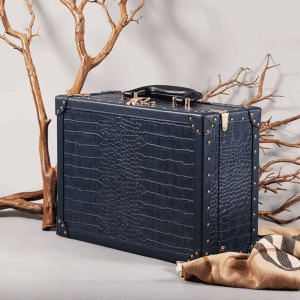 Blue Crocodile Grain PU Leather Trunk