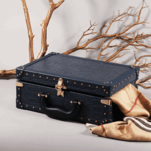Blue Crocodile Grain PU Leather Trunk