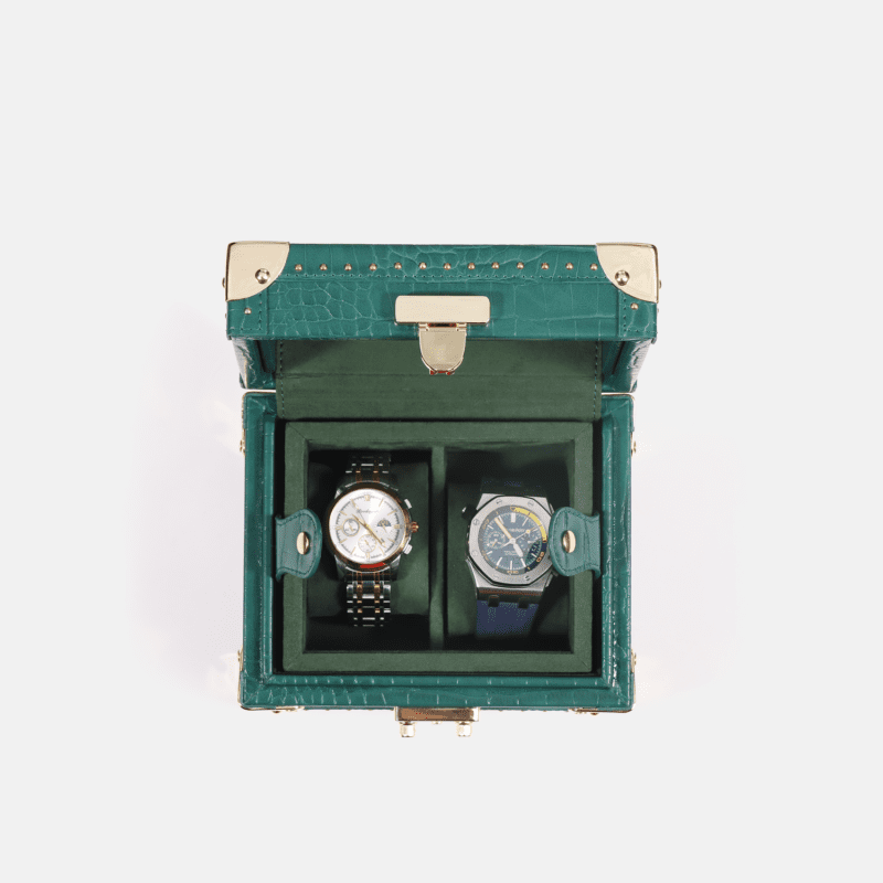 Green Double Watch Box Crocodile Print Leather Case Series