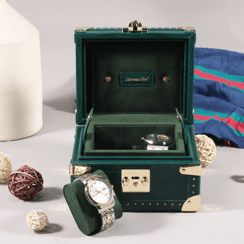 Green Double Watch Box Crocodile Print Leather Case Series