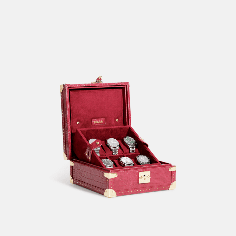 Red 6 Piece Watch Box Crocodile Print Leather Case Series
