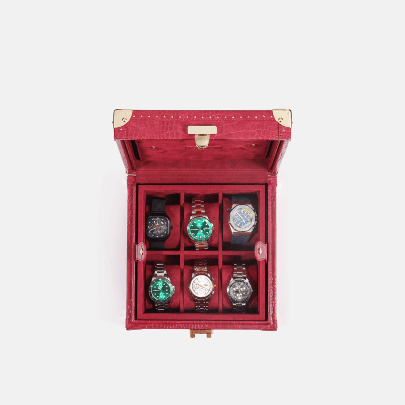 Red 6 Piece Watch Box Crocodile Print Leather Case Series