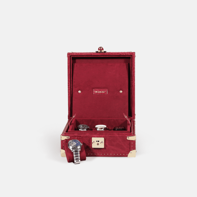 Red 6 Piece Watch Box Crocodile Print Leather Case Series