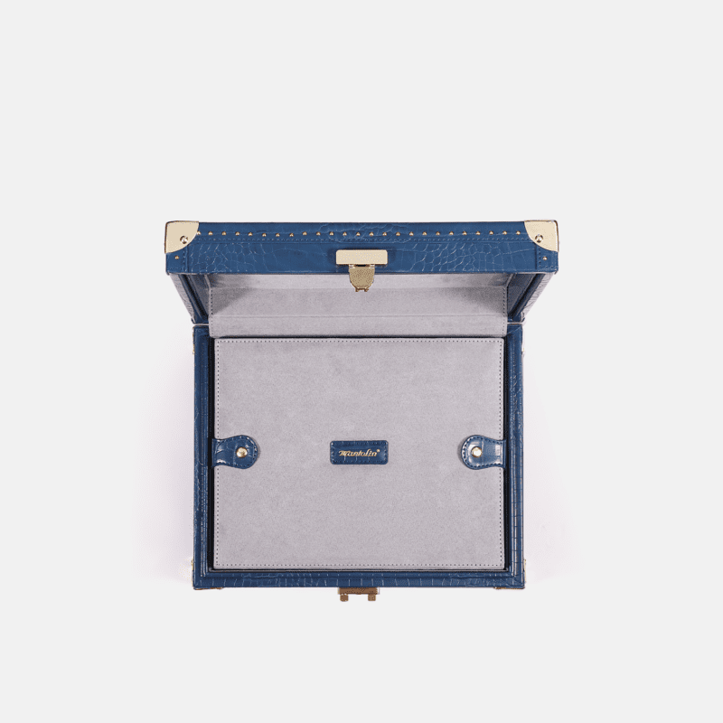 Blue 8 Piece Watch Box Crocodile Print Leather Case Series