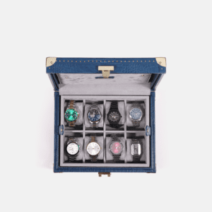 Blue 8 Piece Watch Box Crocodile Print Leather Case Series