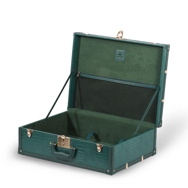 Y9079M-010011-open Green Crocodile Print PU Leather Decorative Storage Trunks