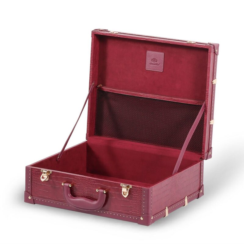 Y9079S-01001-open Red Crocodile Print PU Leather Vintage Leather Trunks
