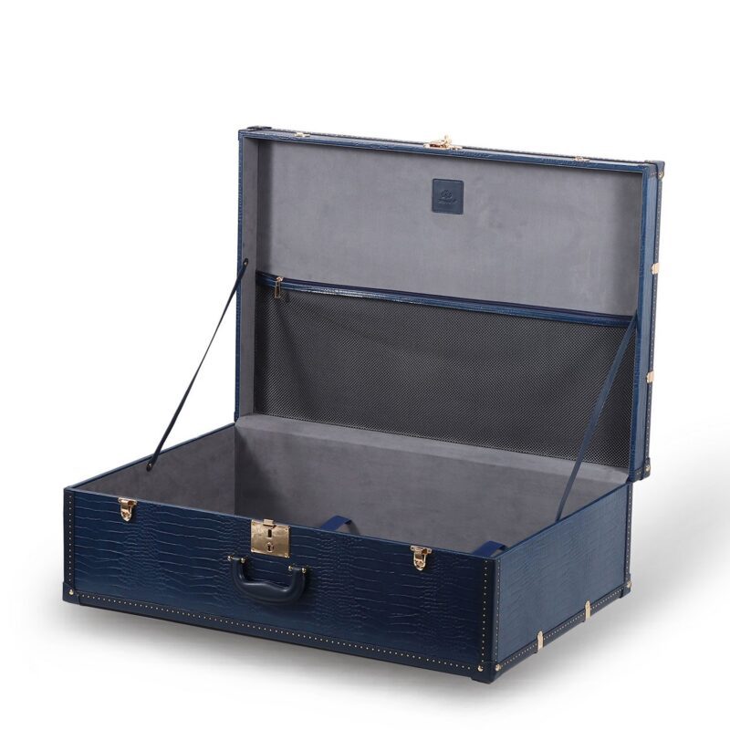 Y9079XL-01001-open Retro Blue Leather Storage Trunks