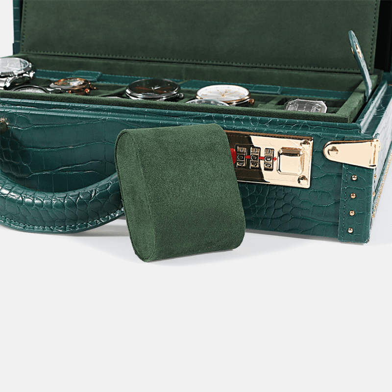 Green 10 Piece Watch Box Crocodile Print Leather Case Series