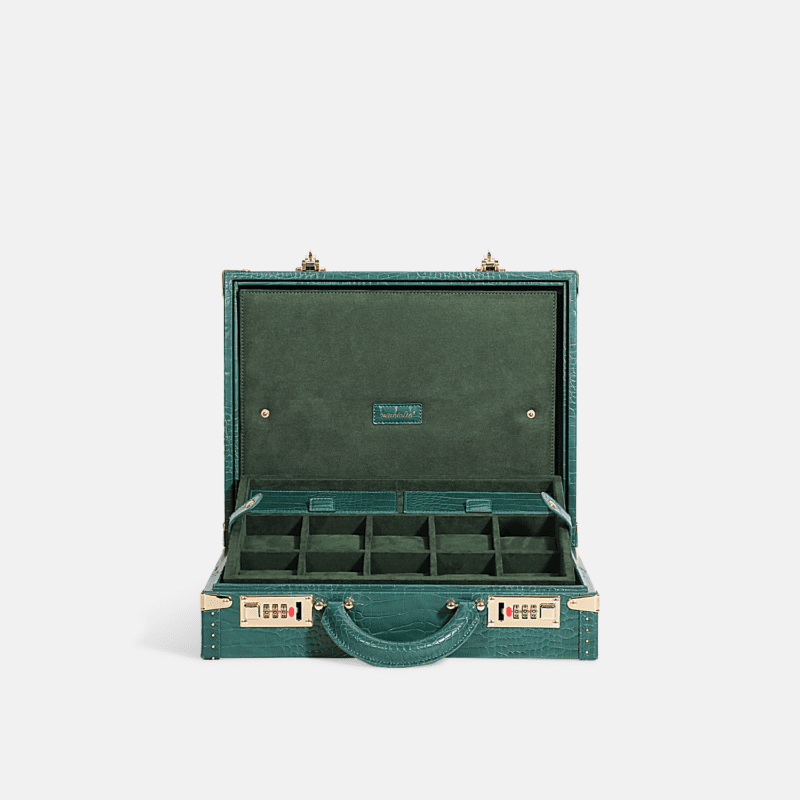 Green 10 Piece Watch Box Crocodile Print Leather Case Series