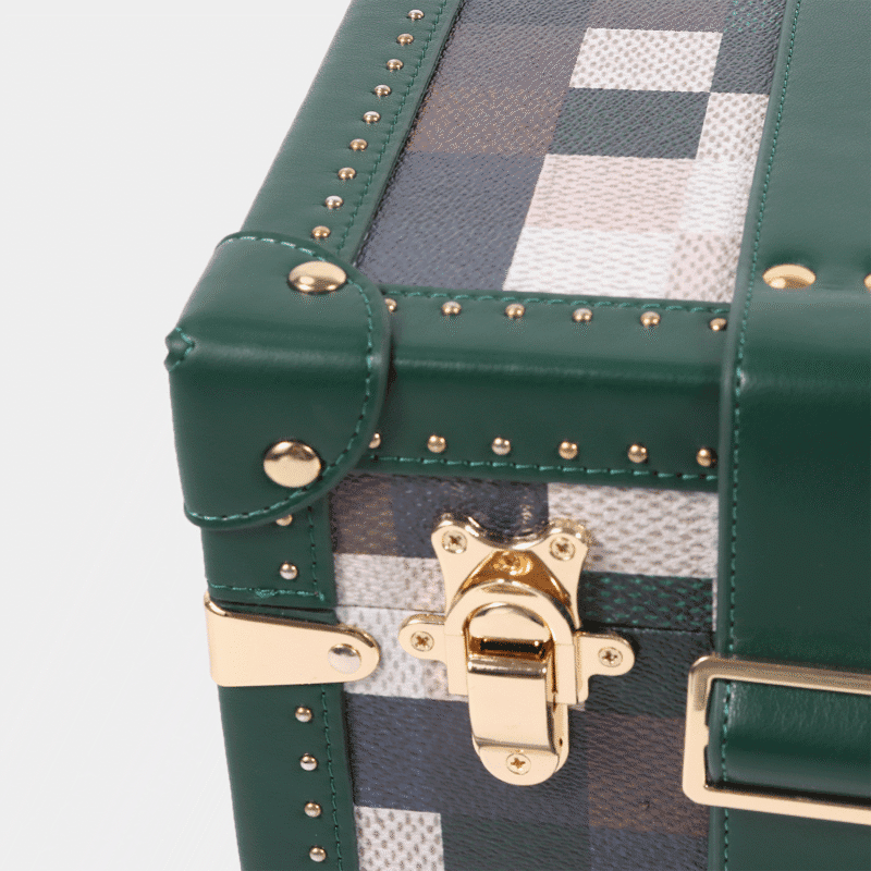 Large Lime Green Chessboard PU Leather Trunk