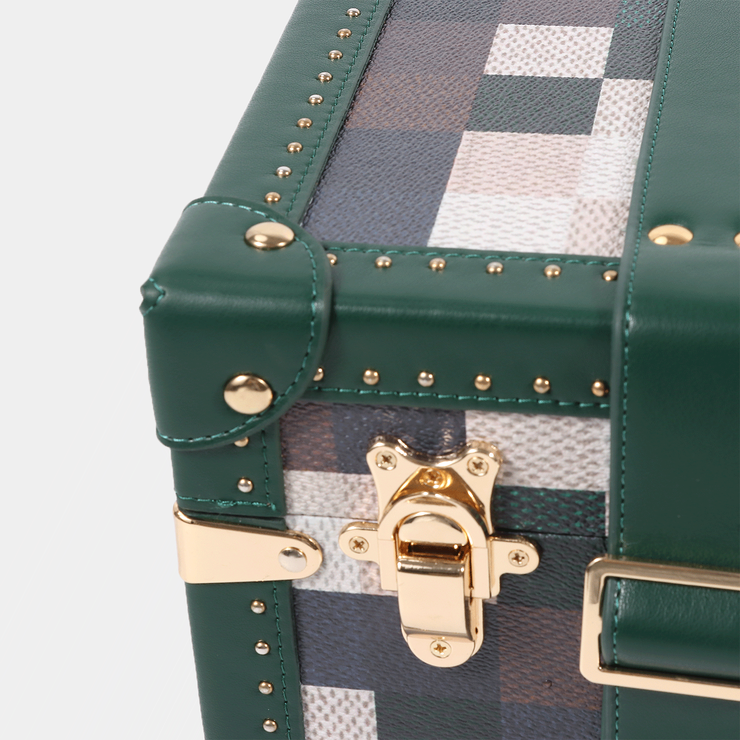 Large Lime Green Chessboard PU Leather Trunk