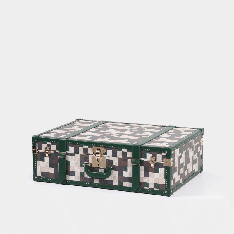 Large Lime Green Chessboard PU Leather Trunk