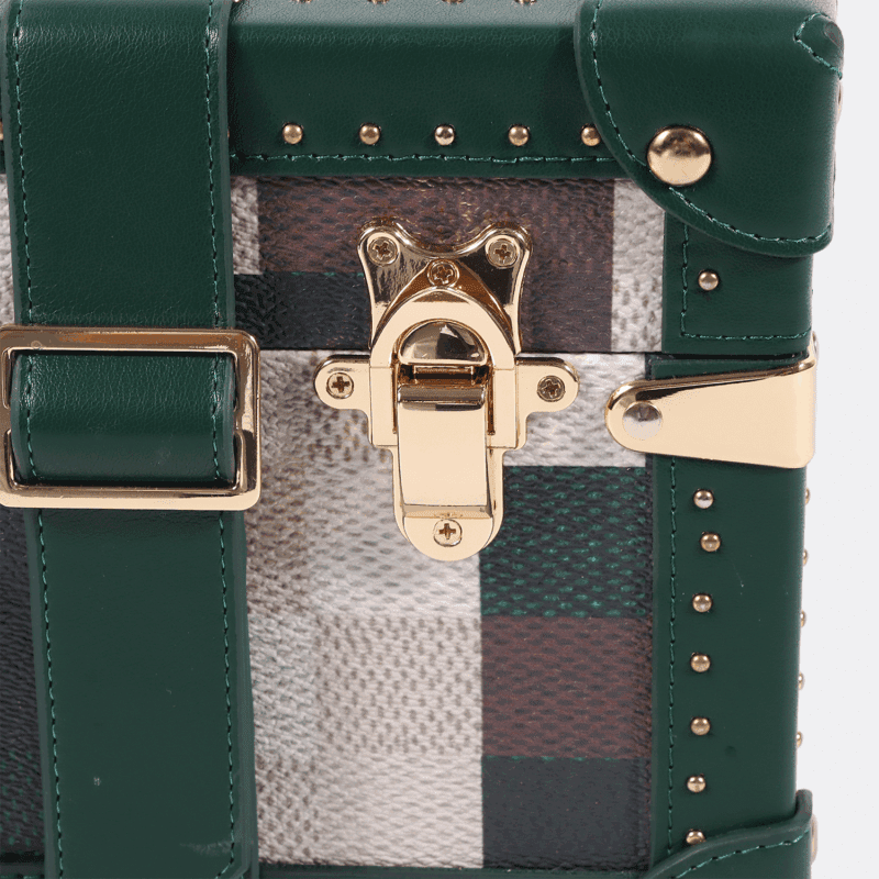 Mini Lime Green Chessboard PU Leather Trunk