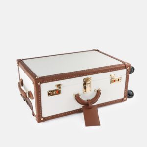 360° Spinner White & Brown Leather Travel Trunk