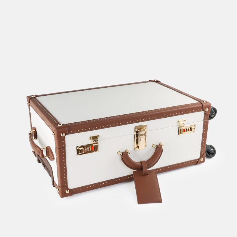 360° Spinner White & Brown Leather Travel Trunk