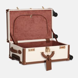 360° Spinner White & Brown Leather Travel Trunk