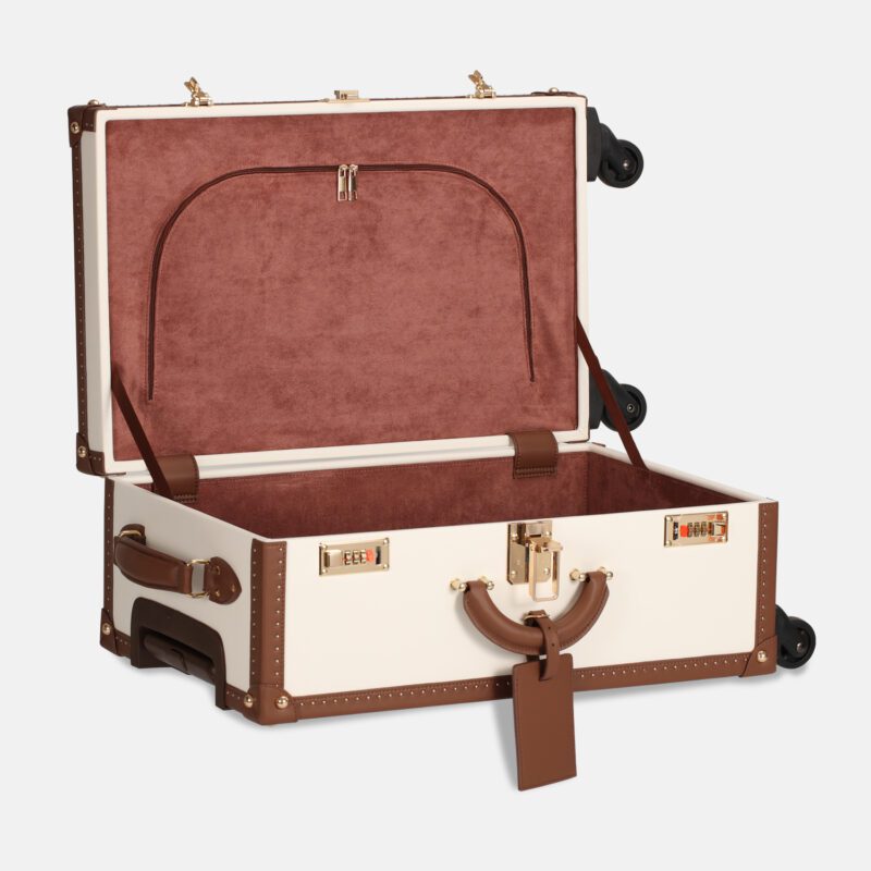 360° Spinner White & Brown Leather Travel Trunk