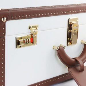 360° Spinner White & Brown Leather Travel Trunk