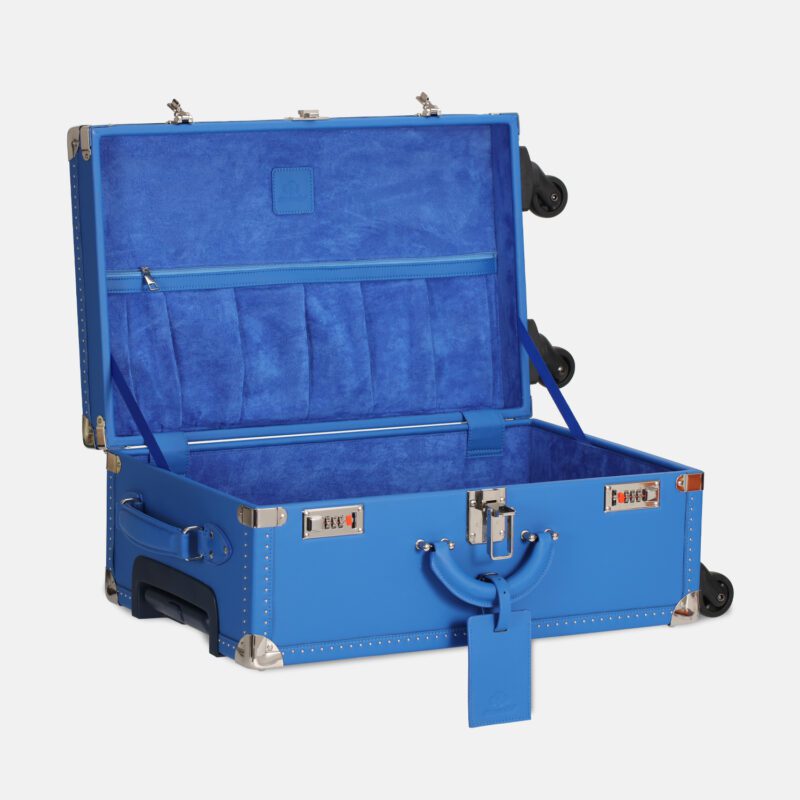 360° Spinner Blue Leather Travel Trunk