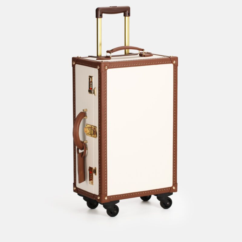 360° Spinner White & Brown Leather Travel Trunk