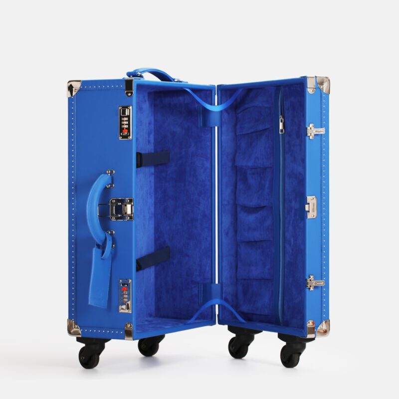 360° Spinner Blue Leather Travel Trunk
