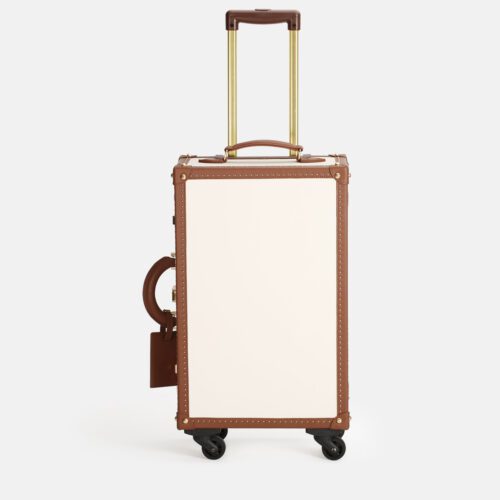 360° Spinner White & Brown Leather Travel Trunk