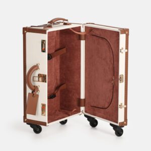 360° Spinner White & Brown Leather Travel Trunk