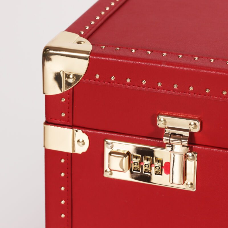 360° Spinner Red Leather Travel Trunk