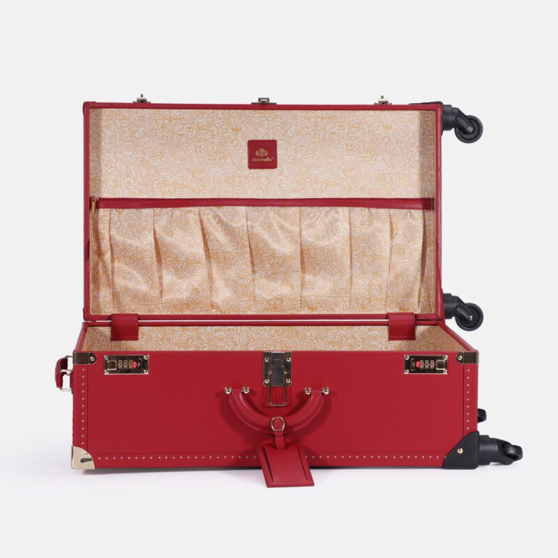 360° Spinner Red Leather Travel Trunk