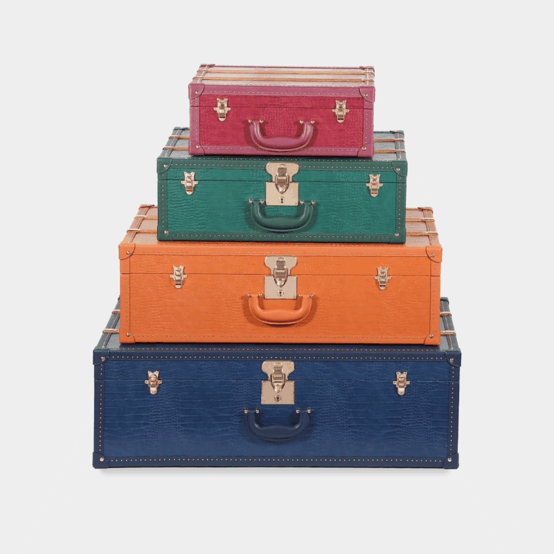 Red Crocodile Print PU Leather Vintage Leather Trunks