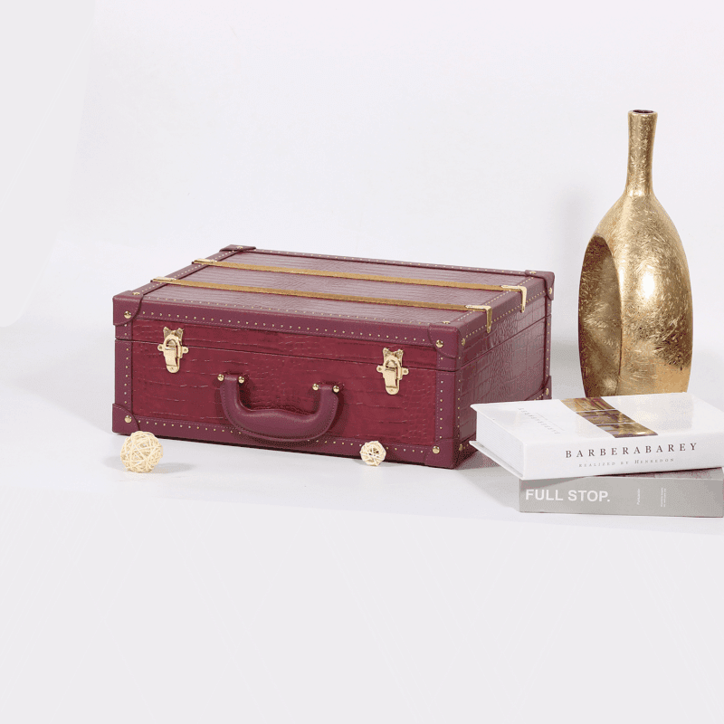 Red Crocodile Print PU Leather Vintage Leather Trunks