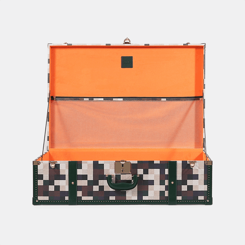 Extra large Lime Green Chessboard PU Leather Trunk