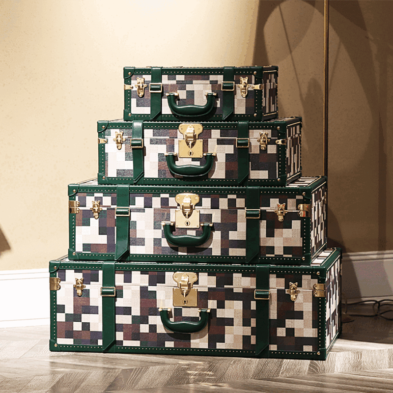 Extra large Lime Green Chessboard PU Leather Trunk