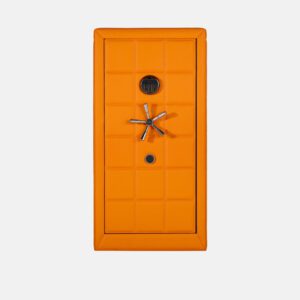 WS0131-01001 (1) 8-Rotor Bio-metric Watch Winder Safe in Quilted Orange Microfiber Leather