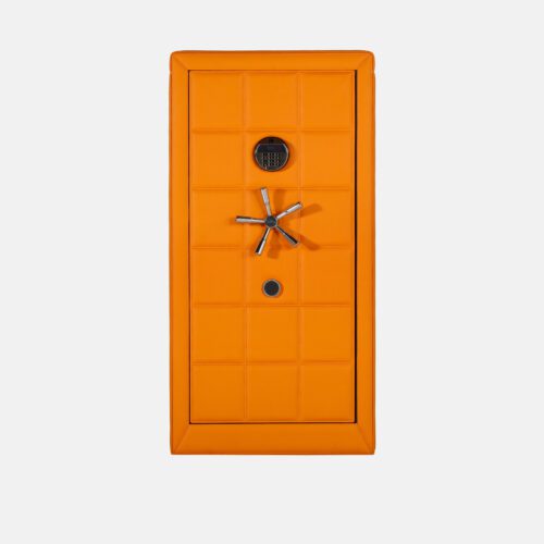 8-Rotor Bio-metric Watch Winder Safe in Quilted Orange Microfiber Leather