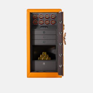 WS0131-01001 (2) 8-Rotor Bio-metric Watch Winder Safe in Quilted Orange Microfiber Leather