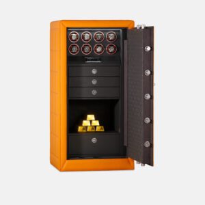 WS0131-01001 (4) 8-Rotor Bio-metric Watch Winder Safe in Quilted Orange Microfiber Leather