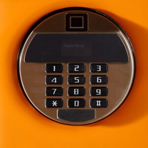 WS0131-01001 (6) 8-Rotor Bio-metric Watch Winder Safe in Quilted Orange Microfiber Leather