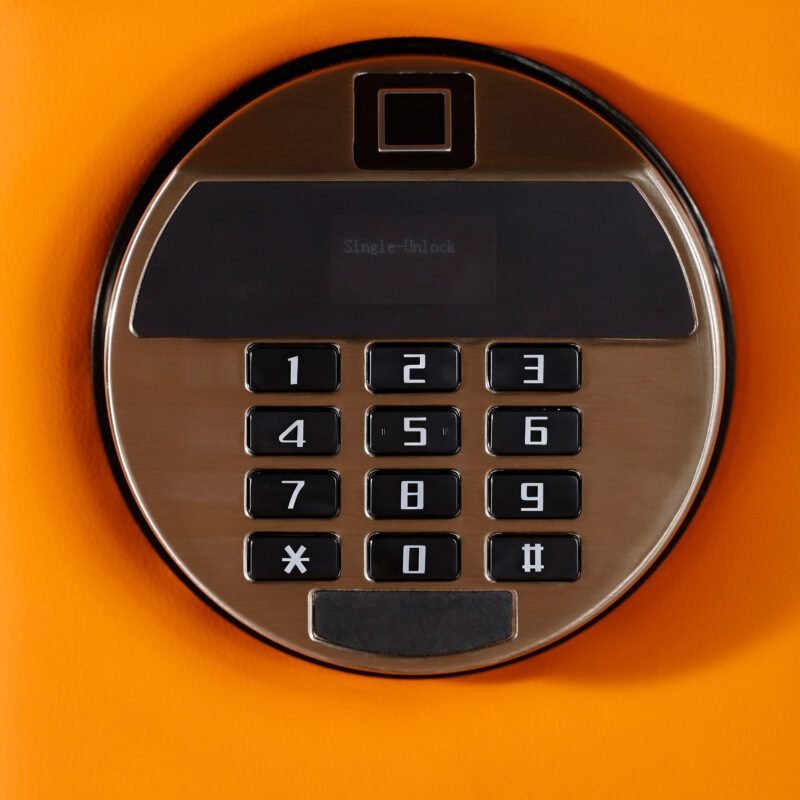 WS0131-01001 (6) 8-Rotor Bio-metric Watch Winder Safe in Quilted Orange Microfiber Leather