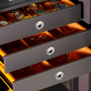 WS0131-01001 (9) 8-Rotor Bio-metric Watch Winder Safe in Quilted Orange Microfiber Leather