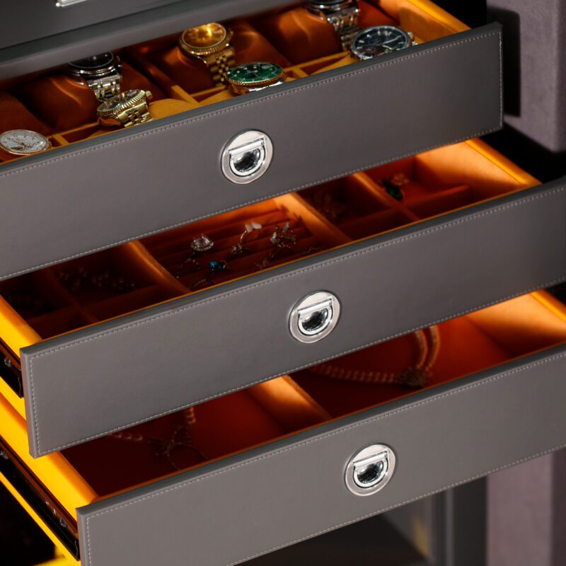 WS0131-01001 (9) 8-Rotor Bio-metric Watch Winder Safe in Quilted Orange Microfiber Leather