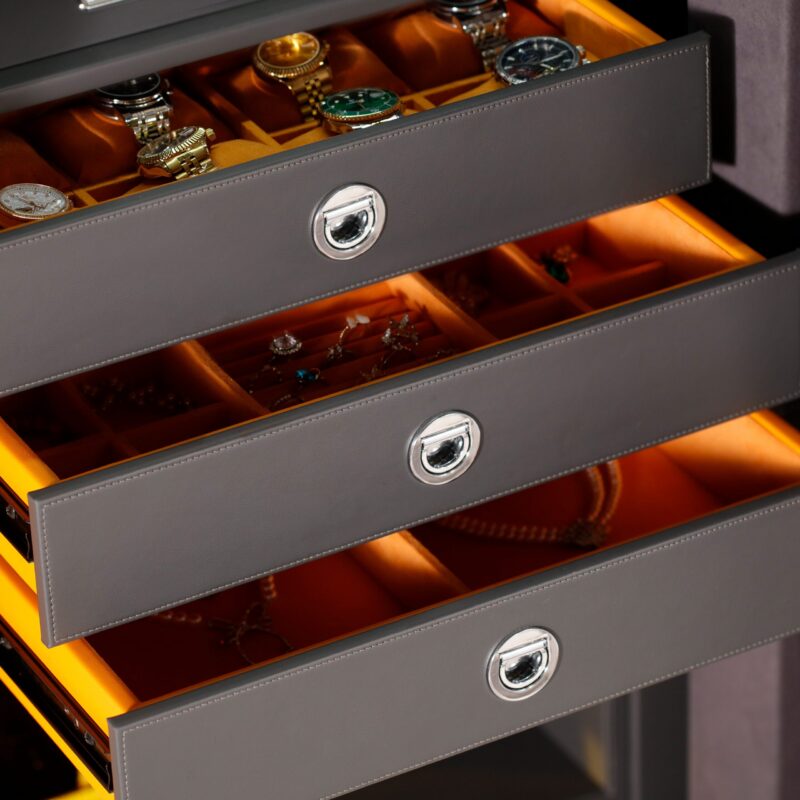 WS0131-01001 (9) 8-Rotor Bio-metric Watch Winder Safe in Quilted Orange Microfiber Leather