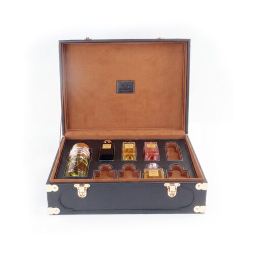 Multi-Bottle Perfume Case in Black and Tan