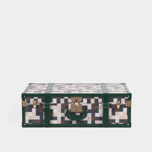 Large Lime Green Chessboard PU Leather Trunk