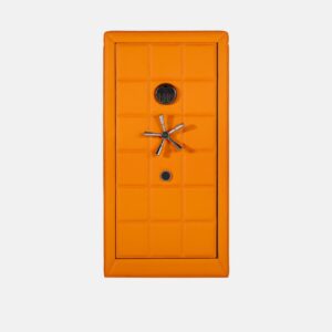 WS0131-01001 (1) 8-Rotor Bio-metric Watch Winder Safe in Quilted Orange Microfiber Leather